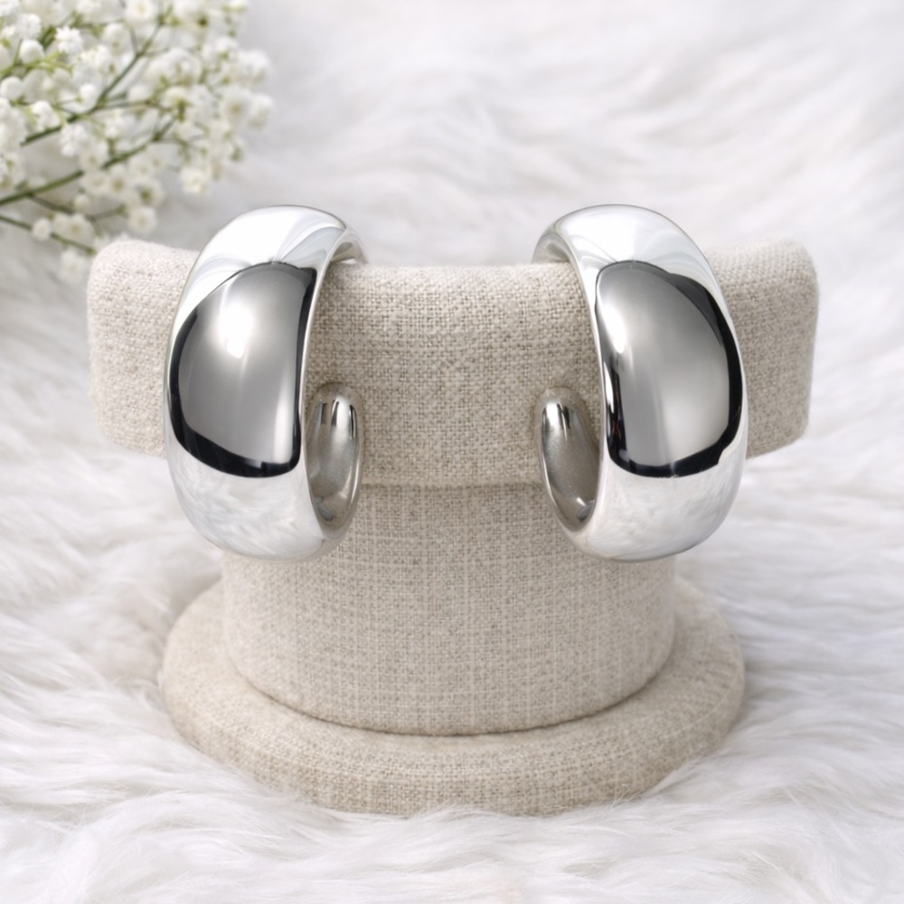 Polished Silver tone Chunky Hoop Earrings | Minimalist Statement